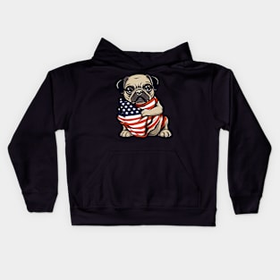 Pug American Flag 4th Of July Dog Patriotic Puppy USA Kids Hoodie